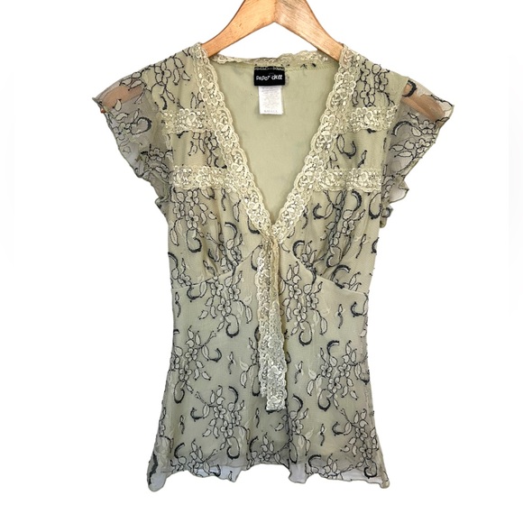 paper doll Tops - Mesh Overlay Y2K Blouse Whimsygoth Small Coquette